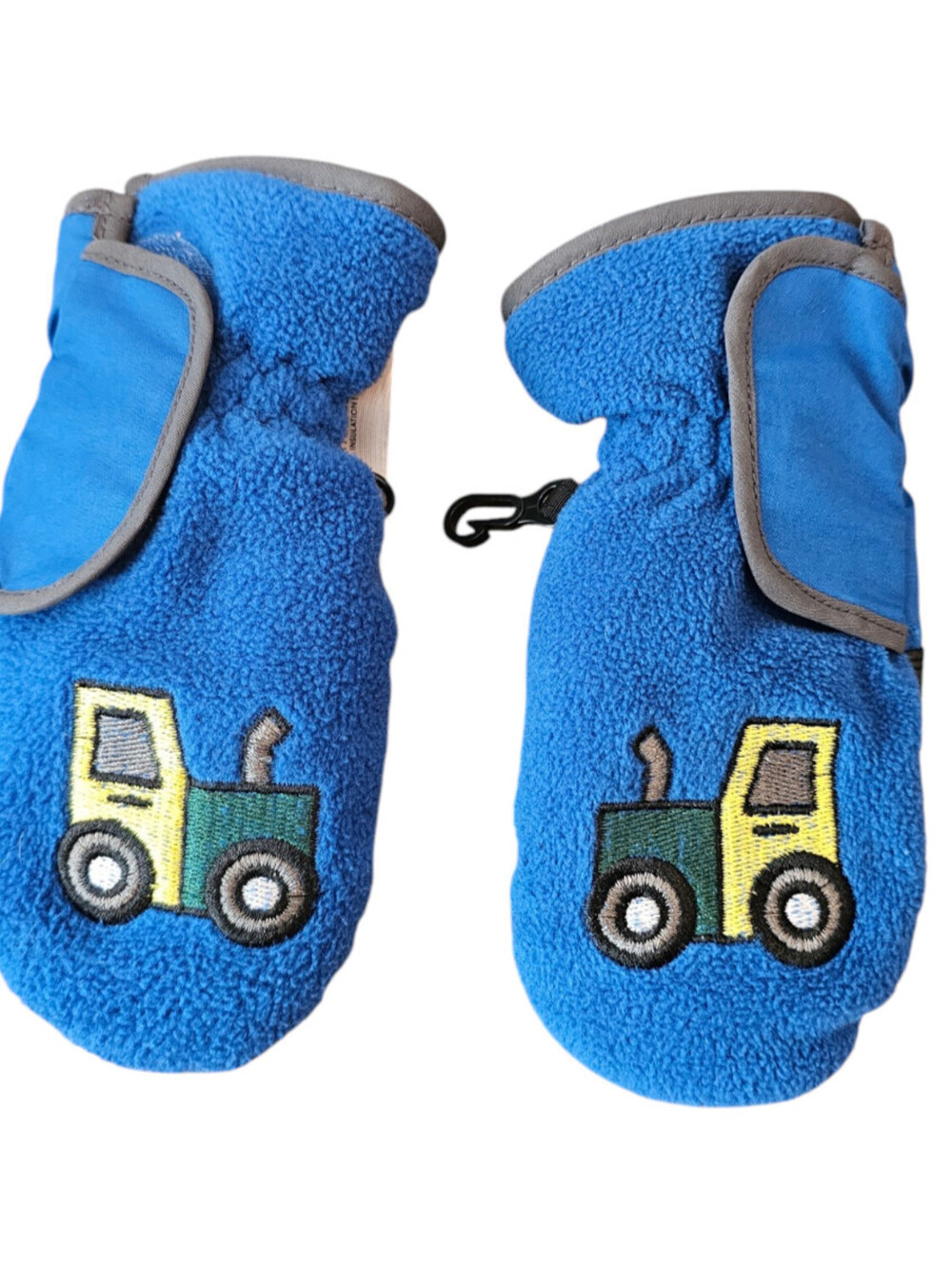 Vintage Toddler Boys Fleece Winter Mittens Blue Embroidered Tractor 3M